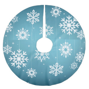Blue White Snowflakes Pattern Christmas Brushed Polyester Tree Skirt