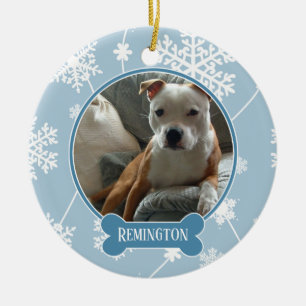 Blue White Snowflakes Photo Christmas Ornament