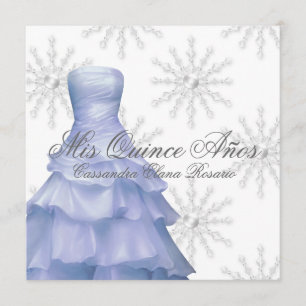 Blue White Snowflakes Quinceanera Invitation