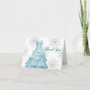 Blue White Snowflakes Quinceanera Thank You Cards