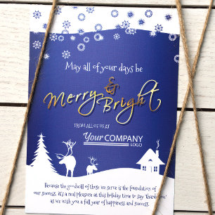 Blue, White Snowflakes & Reindeer, Company Logo Invitation