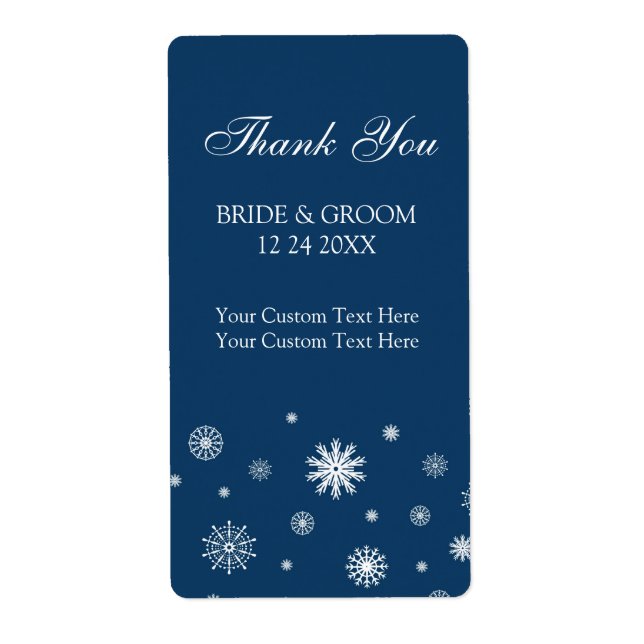 Blue White Snowflakes Winter Wedding Labels (Front)