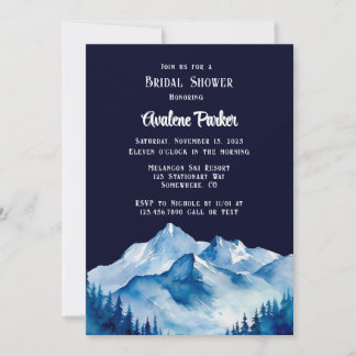 Blue White Snowy Mountains Bridal Shower Invitation
