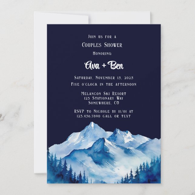 Blue White Snowy Mountains Couples Shower Invitation (Front)