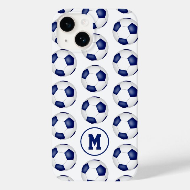 blue white soccer balls pattern monogrammed Case-Mate iPhone case (Back)