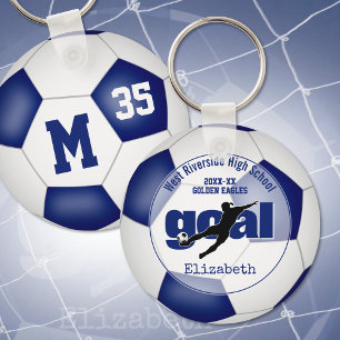 blue white soccer goal team spirit gifts girls key ring