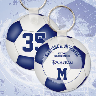 blue white soccer team personalised sports gifts key ring