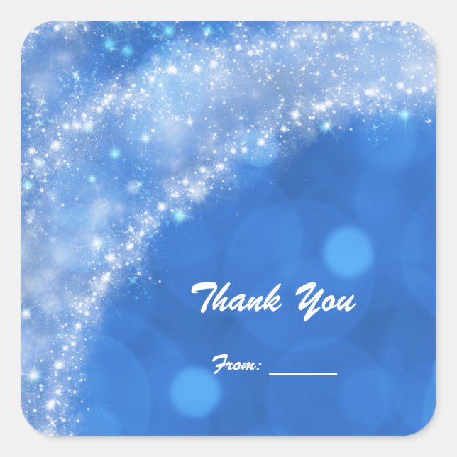 Blue & White Sparkle Cinderella Any Event Party Square Sticker (Front)