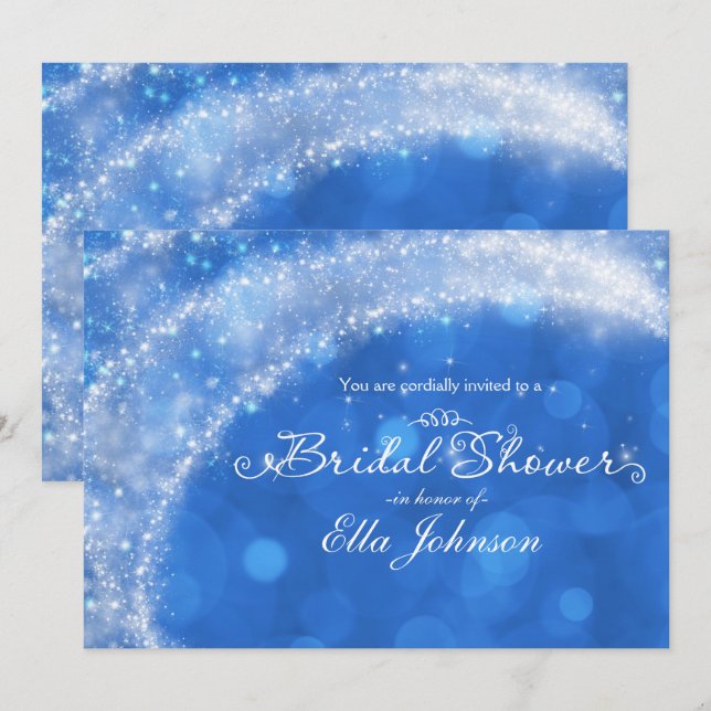 Blue & White Sparkle Cinderella Bridal Shower Invitation (Front/Back)