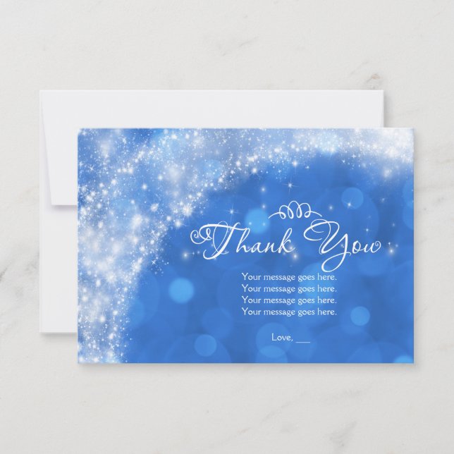 Blue & White Sparkle Cinderella Thank You Card (Front)