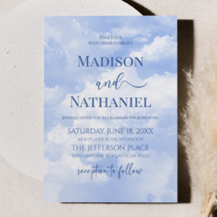 Blue White Sparkle Clouds Dreamy Elegant Wedding Invitation