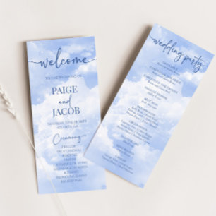 Blue White Sparkle Clouds Dreamy Elegant Wedding Programme