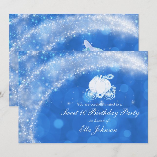 Blue & White Sparkle Elegant Bridal Shower Party Invitation (Front/Back)