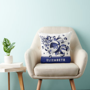 blue white sports room girls basketballs stars cushion