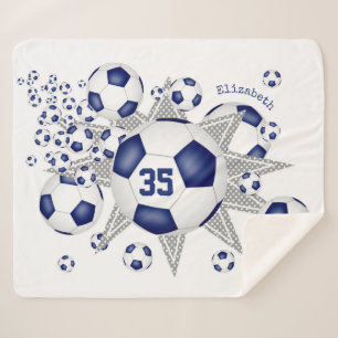 blue white sports room soccer ball blowout sherpa blanket