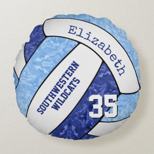 blue white sports team colours girly volleyball round cushion