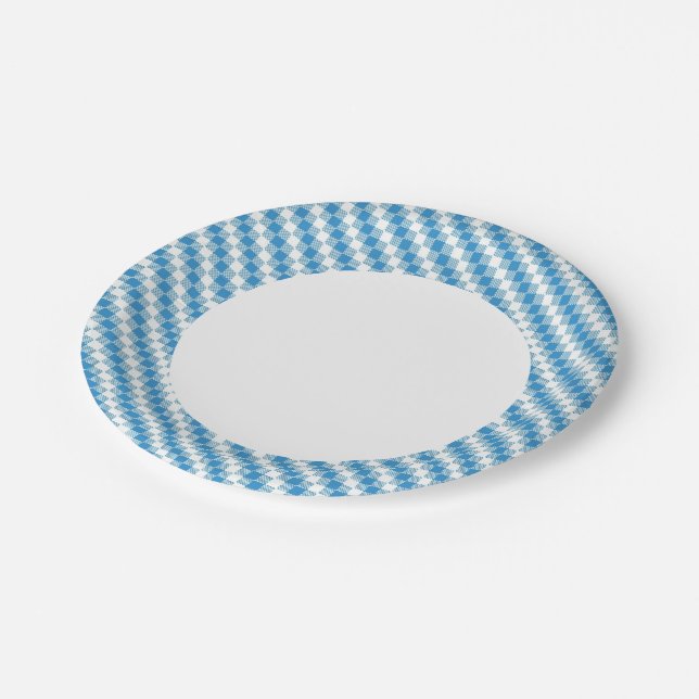 Blue-white squares background paper plate (Angled)