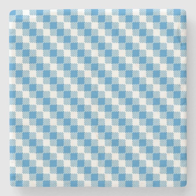 Blue-white squares background stone coaster (Front)