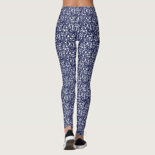 Blue white squiggly design leggings