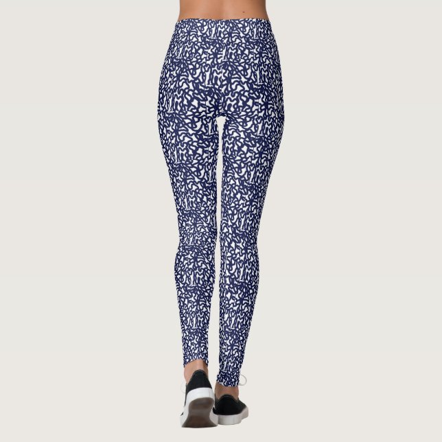 Blue white squiggly  design leggings (Back)