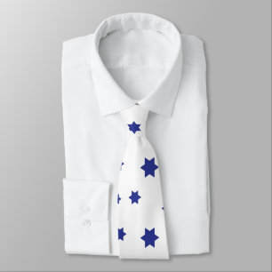 Blue White Star of David pattern Tie
