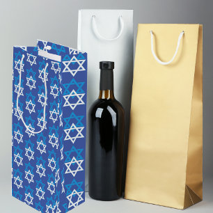 Blue/White Star of David Pattern Wine Gift Bag