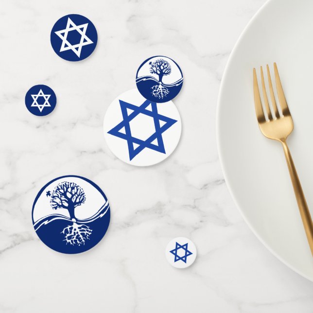 Blue White Star of David Tree of Life Confetti (Group)