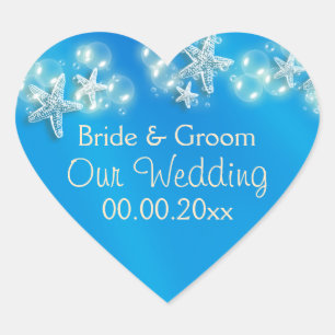 Blue white starfish beach anniversary heart sticker