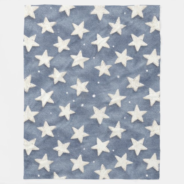 Blue White Stars Fleece Blanket (Front)