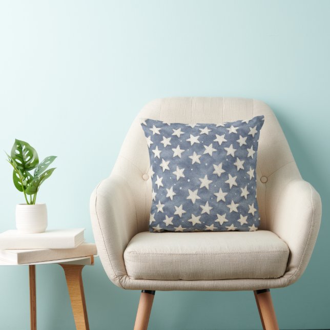 Blue White Stars Glitter Cushion (Chair)