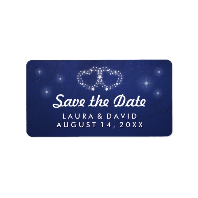 Blue & White Stars Hearts Matching Save the Date Label (Front)