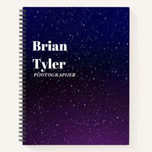 Blue white stars night sky notebook
