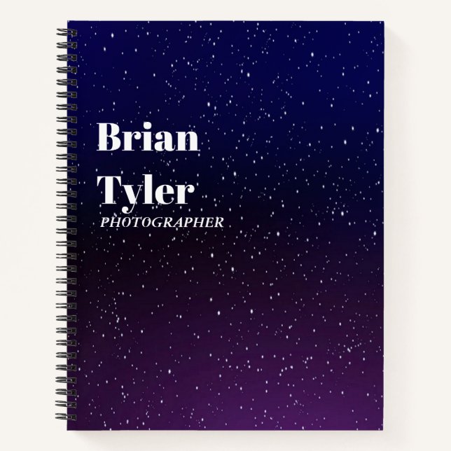 Blue white stars night sky notebook (Front)