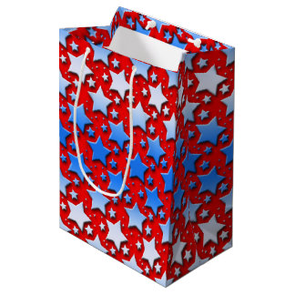 Blue White Stars on Red Medium Gift Bag