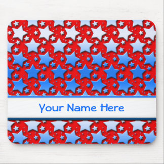 Blue White Stars on Red Mouse Mat