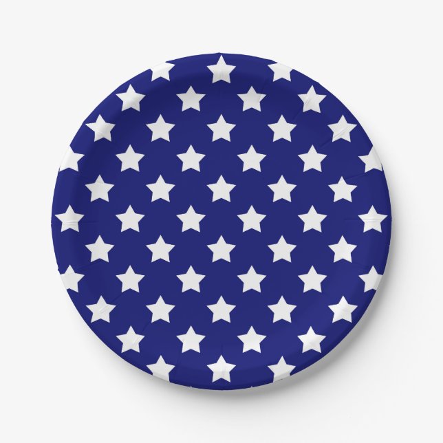 Blue White Stars Pattern Decorative Paper Plate (Front)