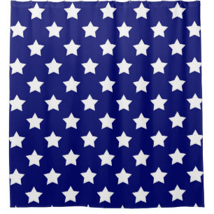 Blue White Stars Pattern Decorative Shower Curtain