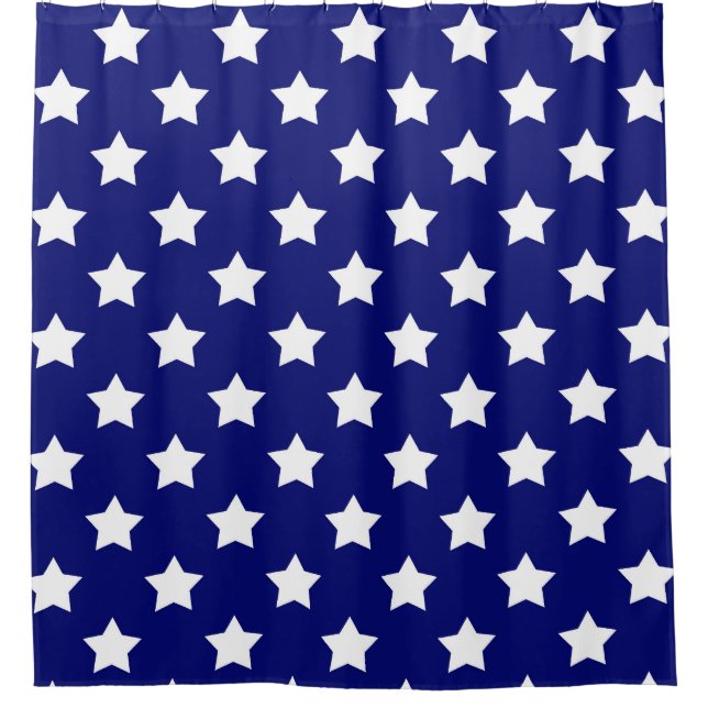 Blue White Stars Pattern Decorative Shower Curtain (Front)