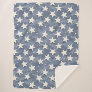 Blue White Stars Sherpa Blanket