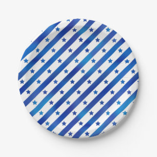 Blue White Stars Stripes America USA Patriotic Paper Plate