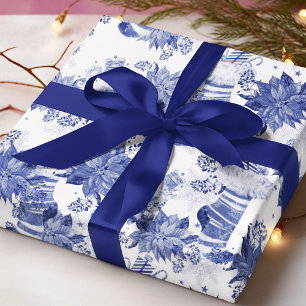 Blue White Stockings Mittens Christmas Holiday Wrapping Paper
