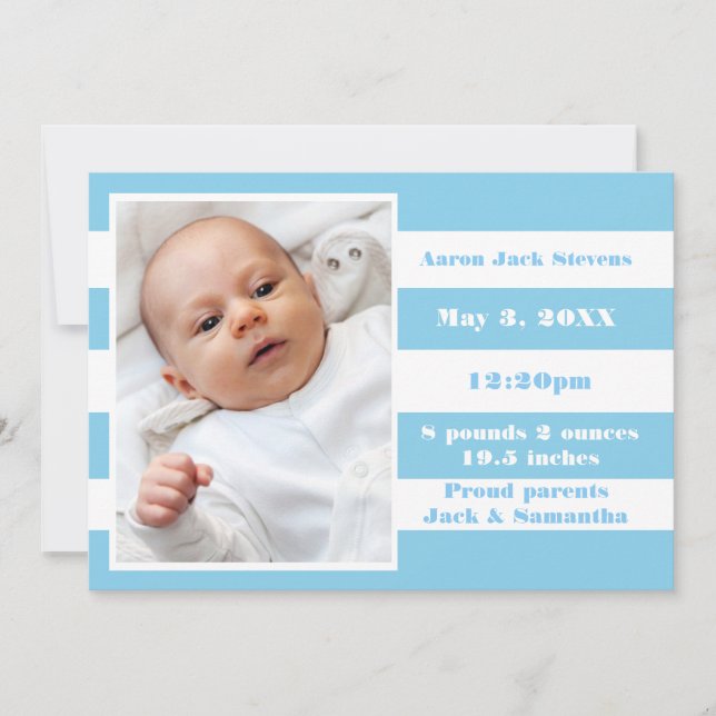 Blue & White Stripe - Birth Announcement (Front)