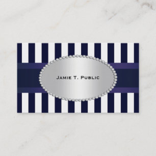 Blue White Stripe Blue Ribbon, Gold Framed Label P Business Card