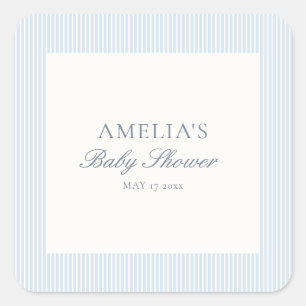 Blue White Stripe Classic Elegant Baby Shower Square Sticker