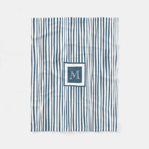 Blue White Stripe Custom Monogram Personalised Fleece Blanket