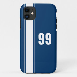 Blue & White Stripe Jersey Numbered iPhone Case