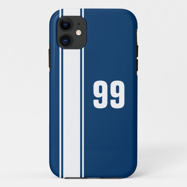 Blue & White Stripe Jersey Numbered iPhone Case (Back)