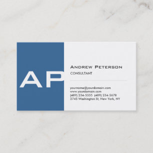 Blue White Stripe Monogram Business Card