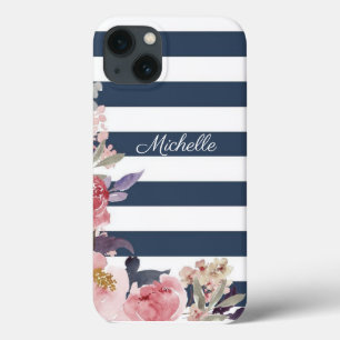 Blue & white stripe monogrammed iPhone case