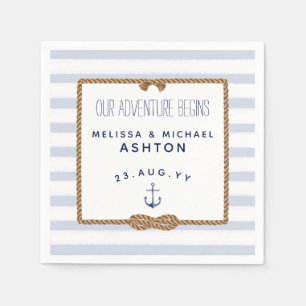 Blue & White Stripe Nautical Knot Infinity Wedding Napkin